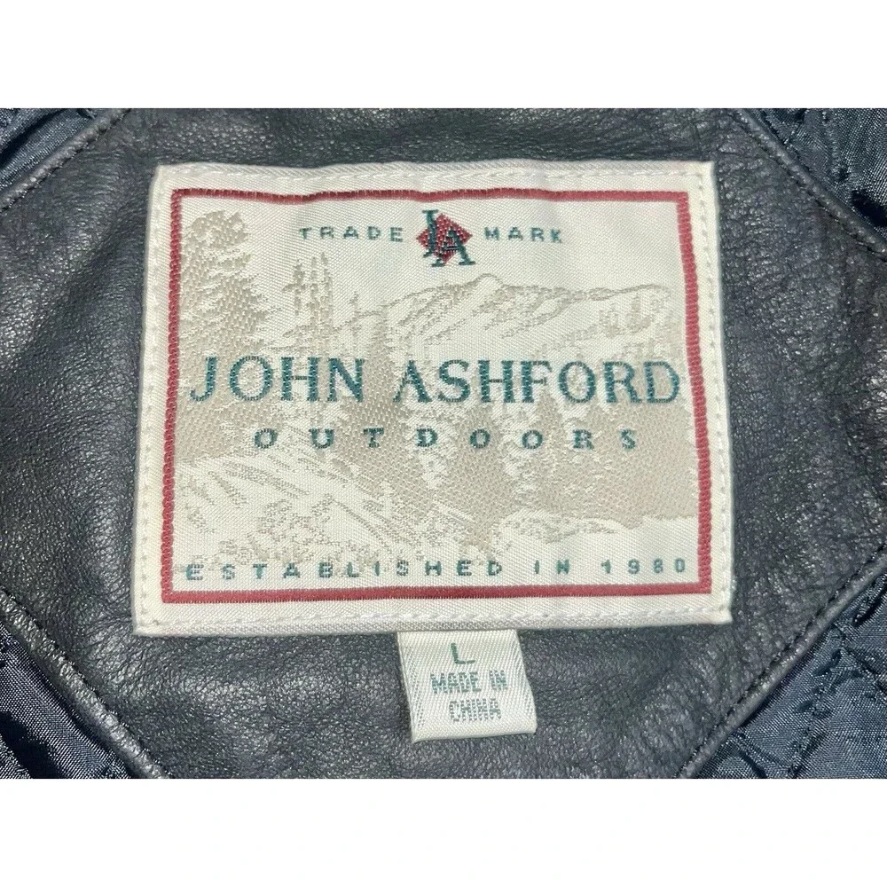 Men’s Leather Biker Jacket John Ashford Outdoors Size Large Black Full Zip